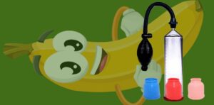 banana and vacuum cupping tube on a green back ground