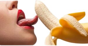 banana licked by a woman